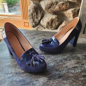 LEHOOR Chunky Block High Heel Fringed Round Toe Slip On Dress Loafers Size 8.5